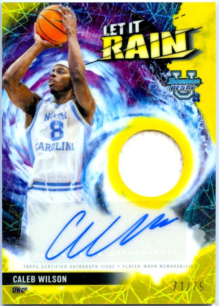 CALEB WILSON RC 2025 BOWMAN U BEST YELLOW LET IT RAIN ROOKIE PATCH AUTO SP 71/75