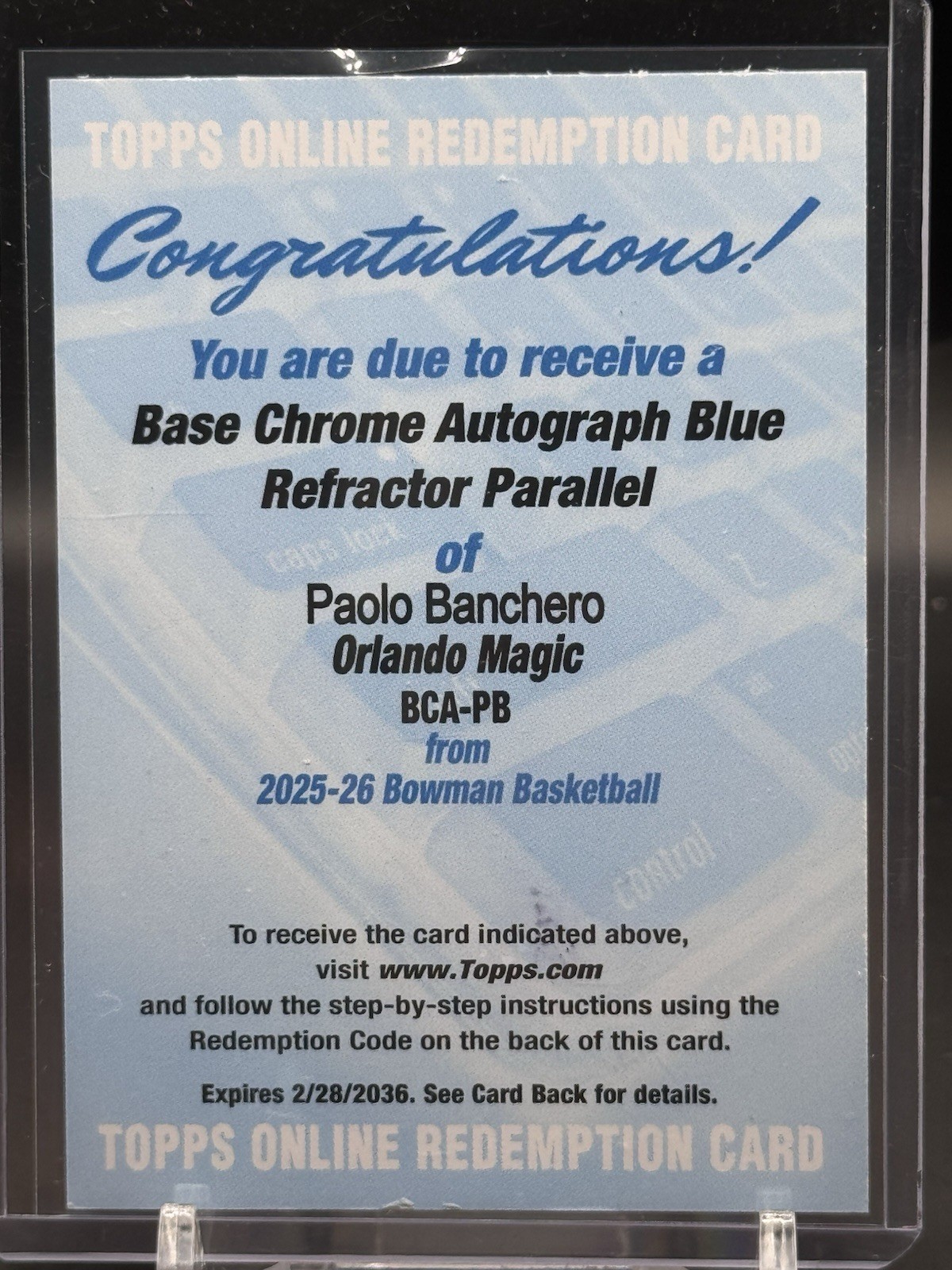 2025-26 Bowman Paolo Banchero Auto Blue Refractor Redemption /150 #BCA-PB Magic