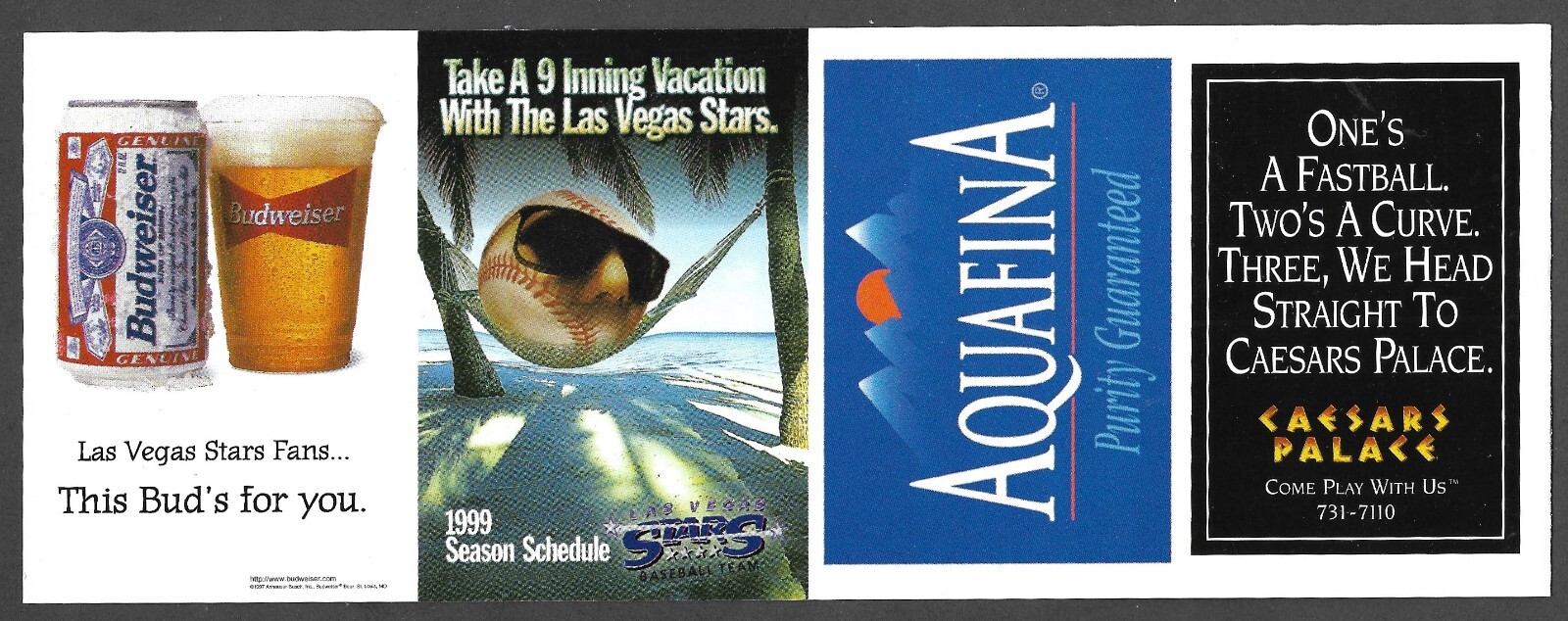 1999 LAS VEGAS STARS (Minors) Budweiser Regular Season POCKET SCHEDULE EX-MT+