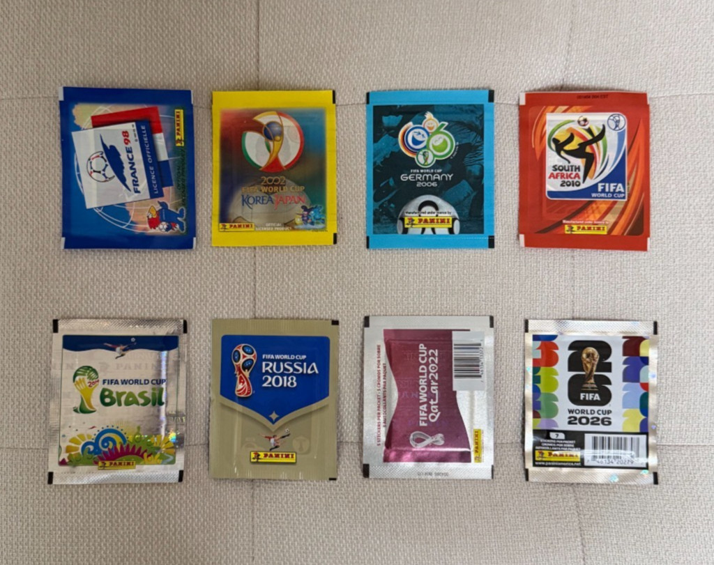 (8) Sealed Packs Panini World Cup Stickers WC 1998-2026 One Pack Each MINT NEW