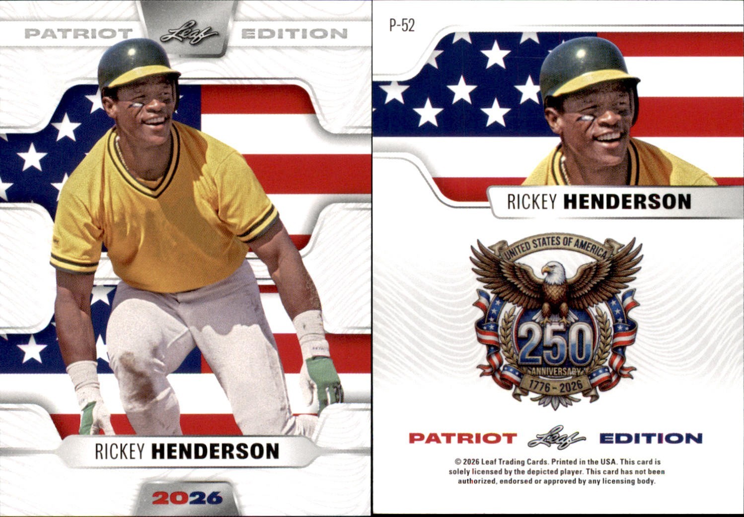 2026 LEAF 250TH ANNIVERSARY PATRIOT EDITION RICKEY HENDERSON P-52 BASEBALL