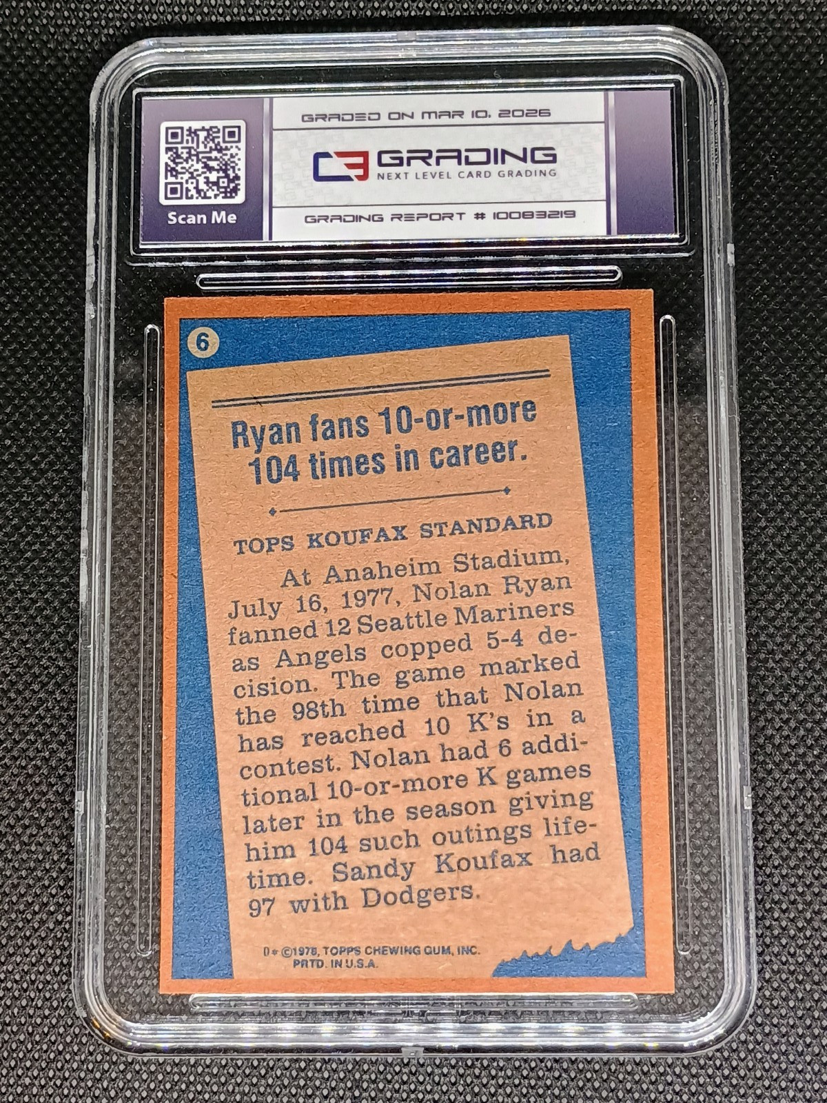 1978 TOPPS NOLAN RYAN BASEBALL CARD! GRADED 6! ⚾