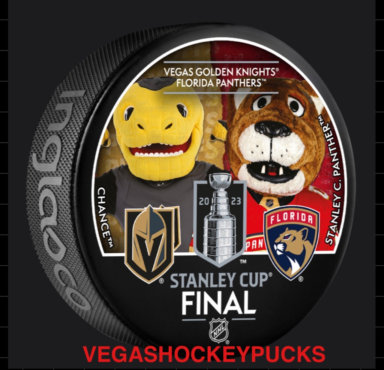 2023 STANLEY CUP FINALS MASCOT PUCK CHANCE VS STANLEY C PANTHER ***IN STOCK***