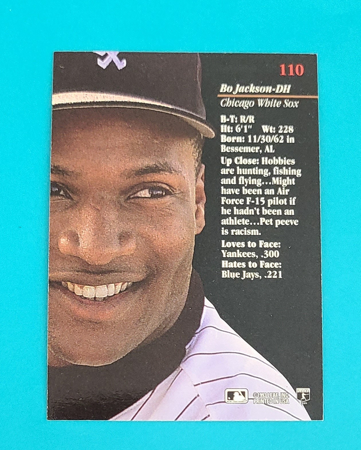 1993 Studio #110 Bo Jackson Chicago White Sox BASEBALL Card 3A