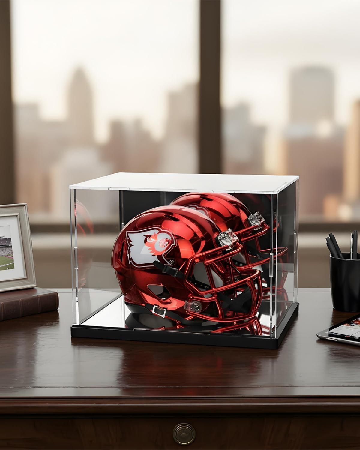 Mini Helmet Display Case with UV Protection & Mirror Back | Clear Acrylic Showca
