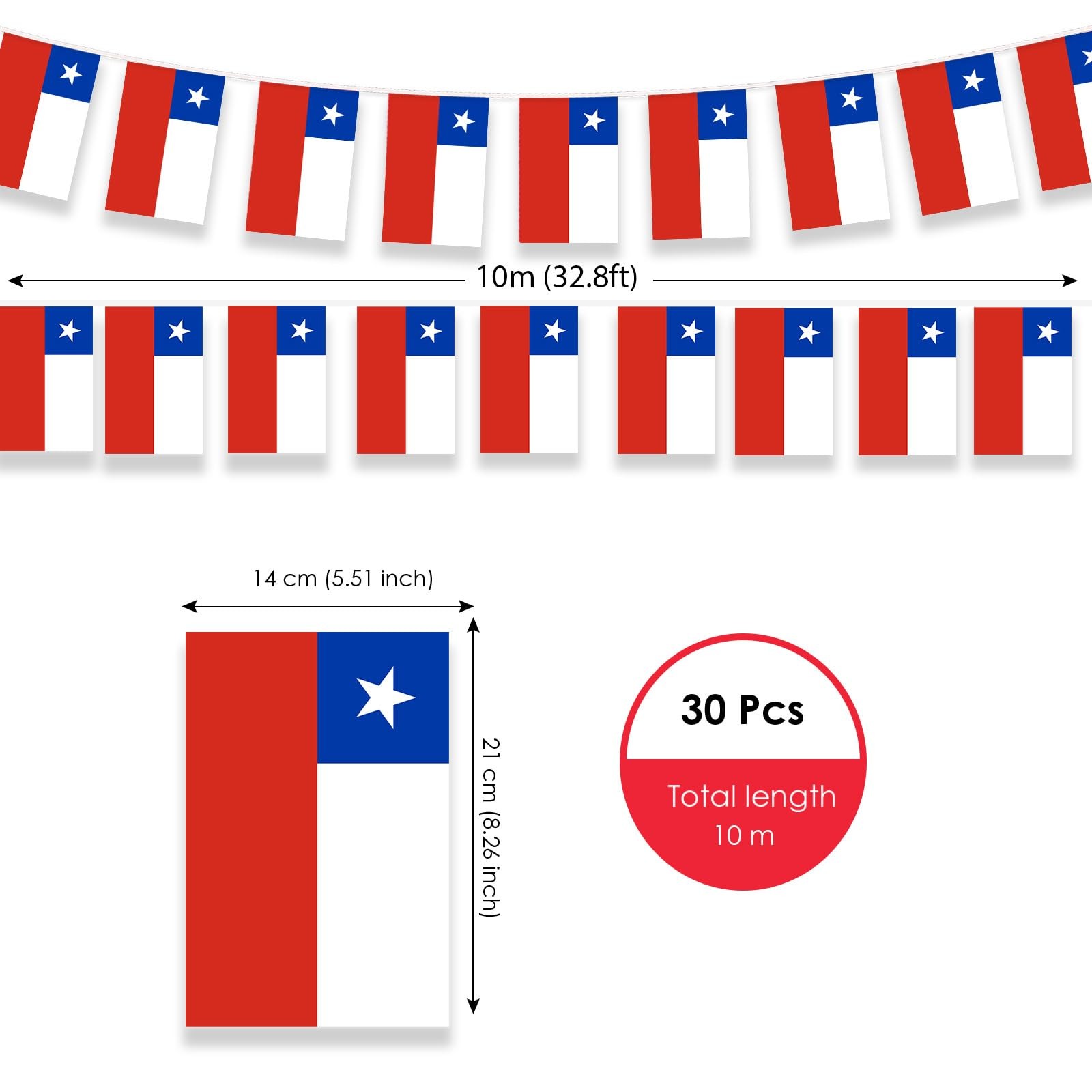 AhfuLife 30 Pcs Chile String Flags for 5.51×8.26 in-30 Pcs,