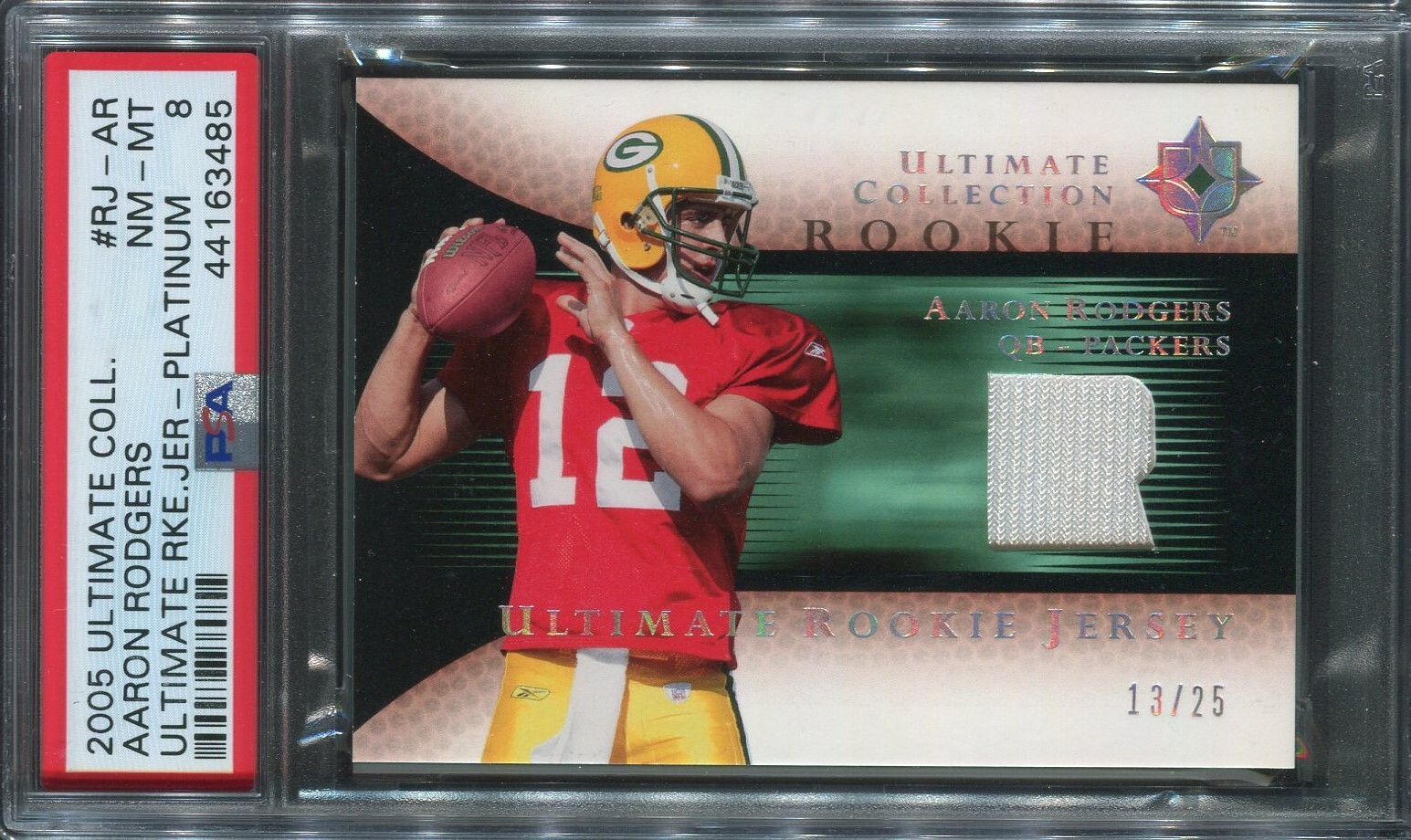 2005 ULTIMATE COLLECTION AARON RODGERS GAME JERSEY RC /25 PSA 8 *POP 1* 3 HIGHER