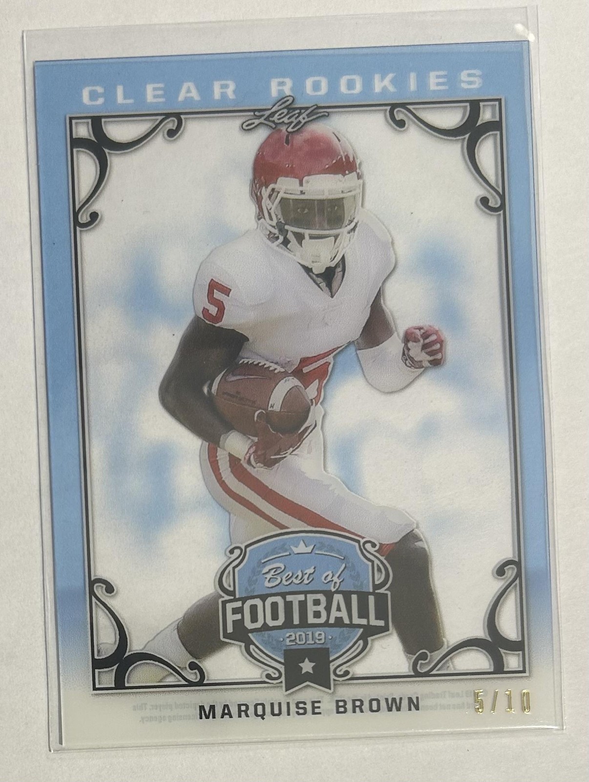 2019 Leaf Best of Football Clear Rookies #FB-13 Marquise Brown Light Blue #/10