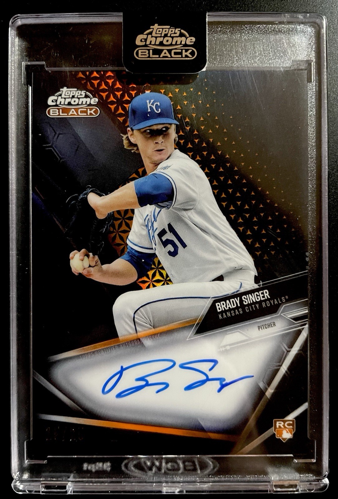 2021 Topps Chrome Black Brady Singer Orange Refractor Auto /25 CBA-BSI KC ROYALS