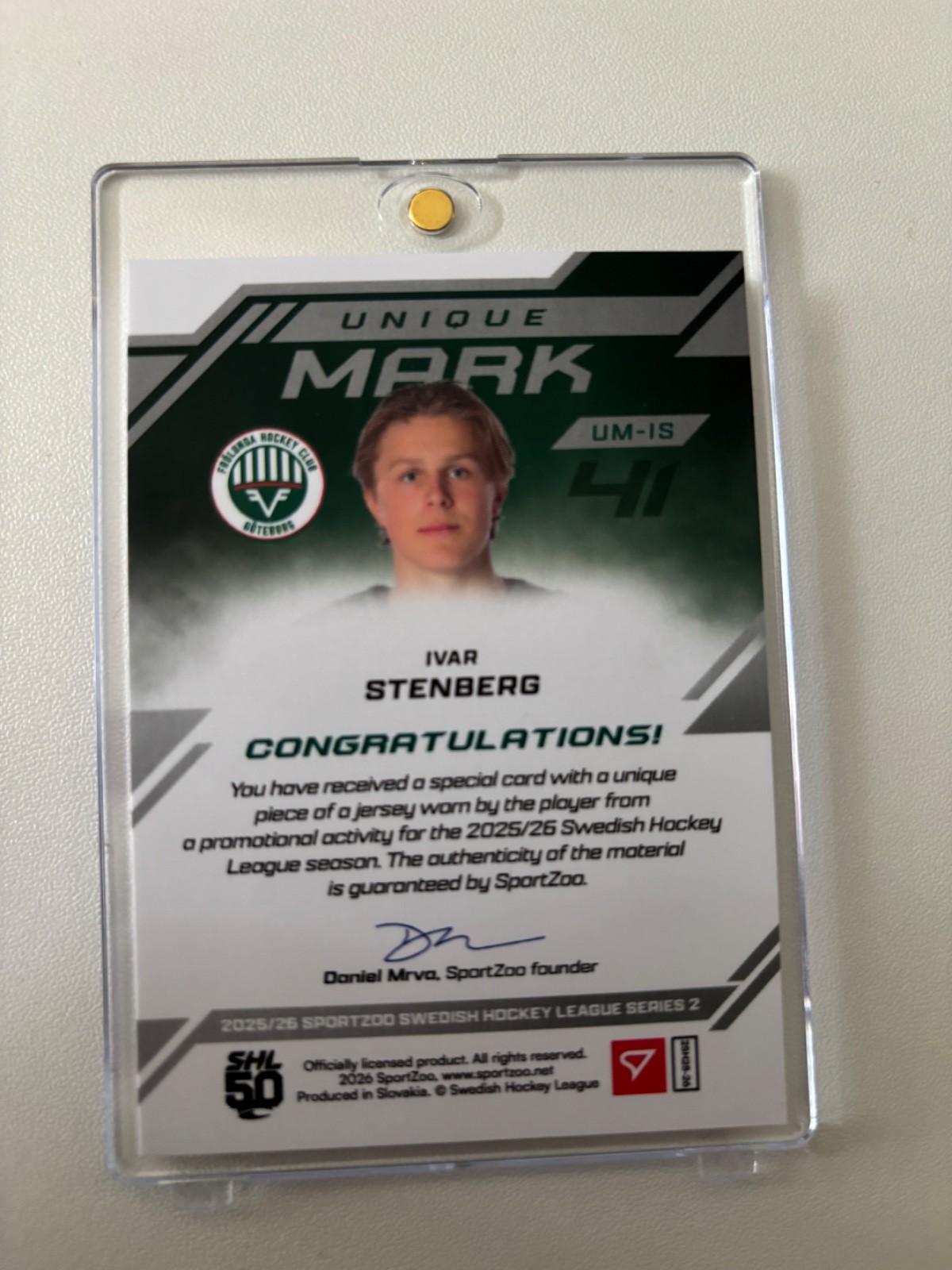 Ivar Stenberg rookie patch 01/18
