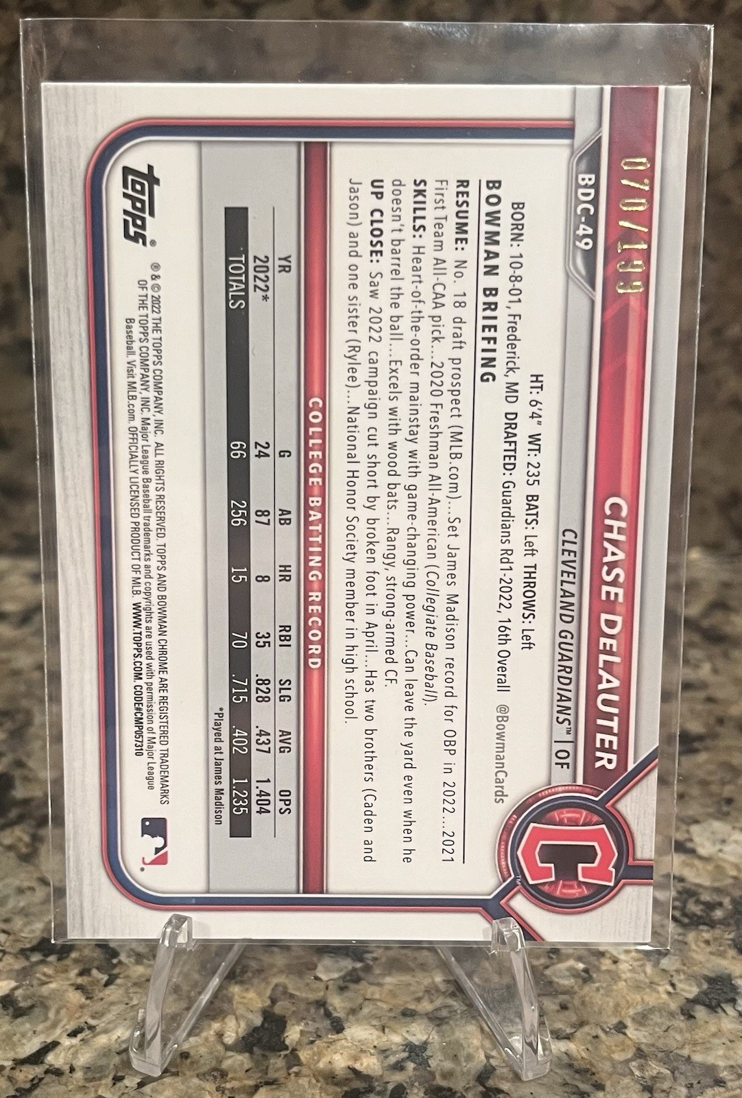 2022 Bowman Draft Chrome Chase DeLauter Aqua Lava Refractor /199 *READ* #BDC-49