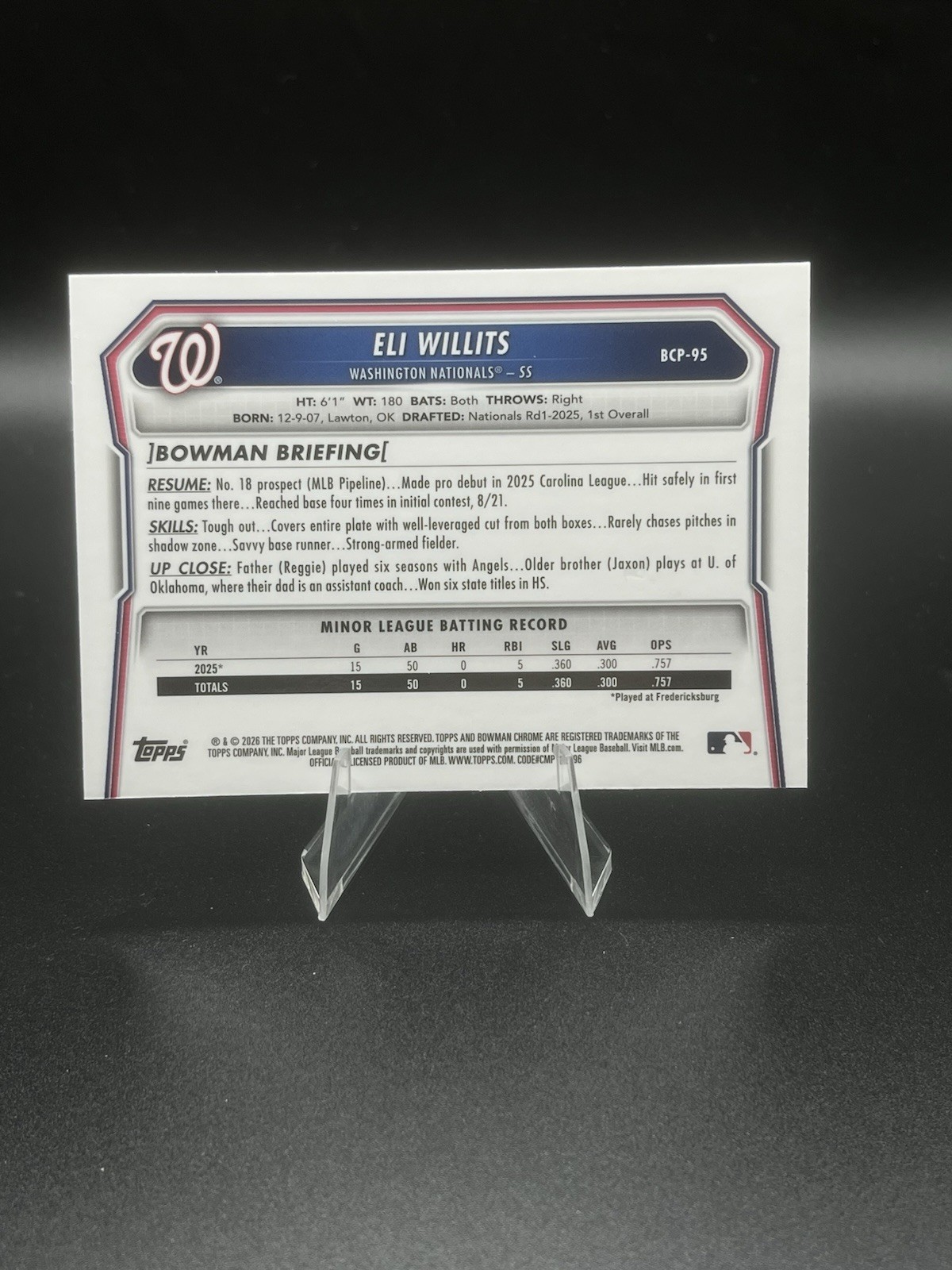 2026 Bowman Chrome Eli Willits Mega Box Mojo Refractor #BCP-95 – Nationals