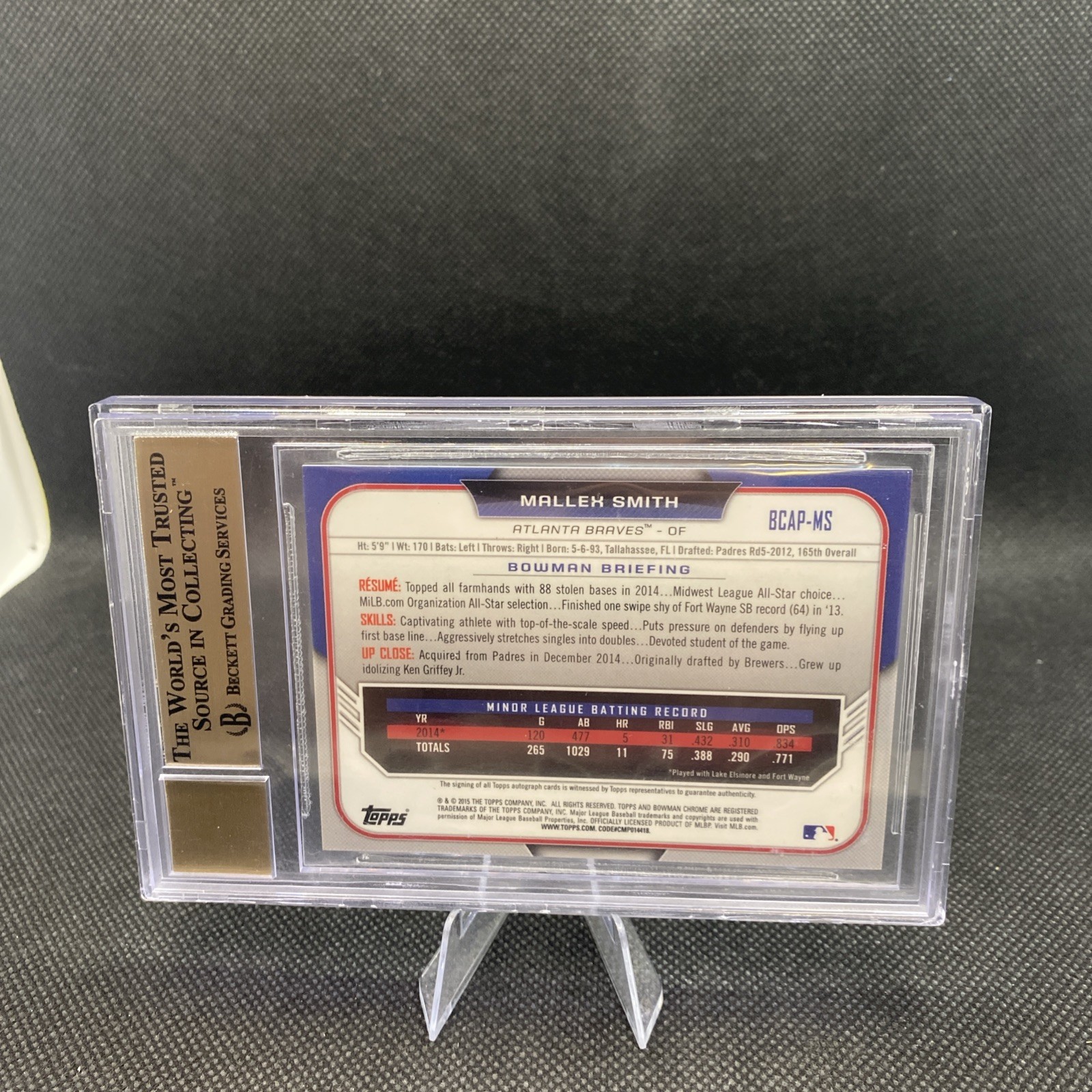 2015 Bowman Chrome Prospect Autographs #BCAPMS Mallex Smith Auto Beckett 9.5/10