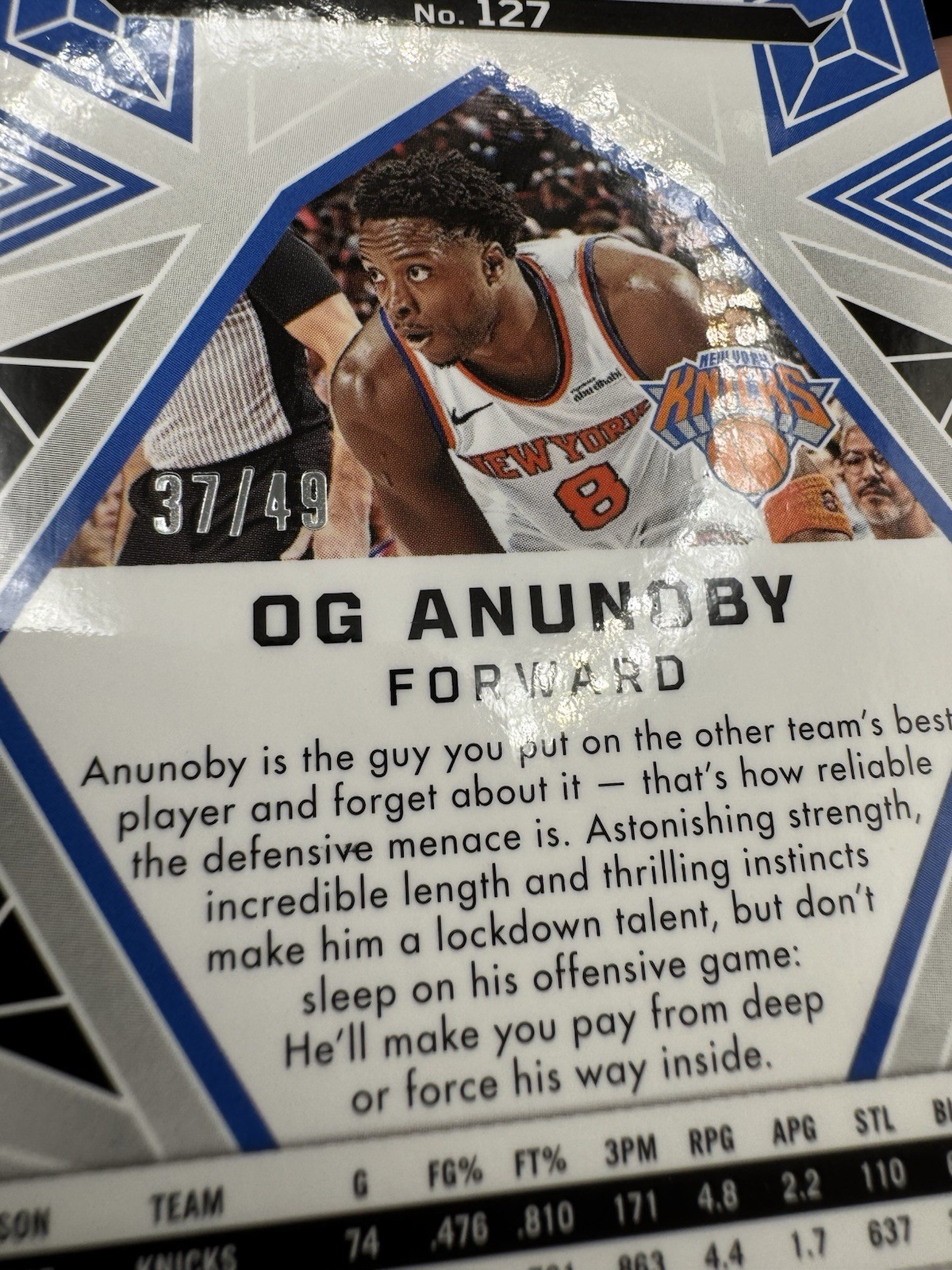 2024-25 Obsidian OG Anunoby Electric Etch Fire and Ice /49 SSP New York Knicks