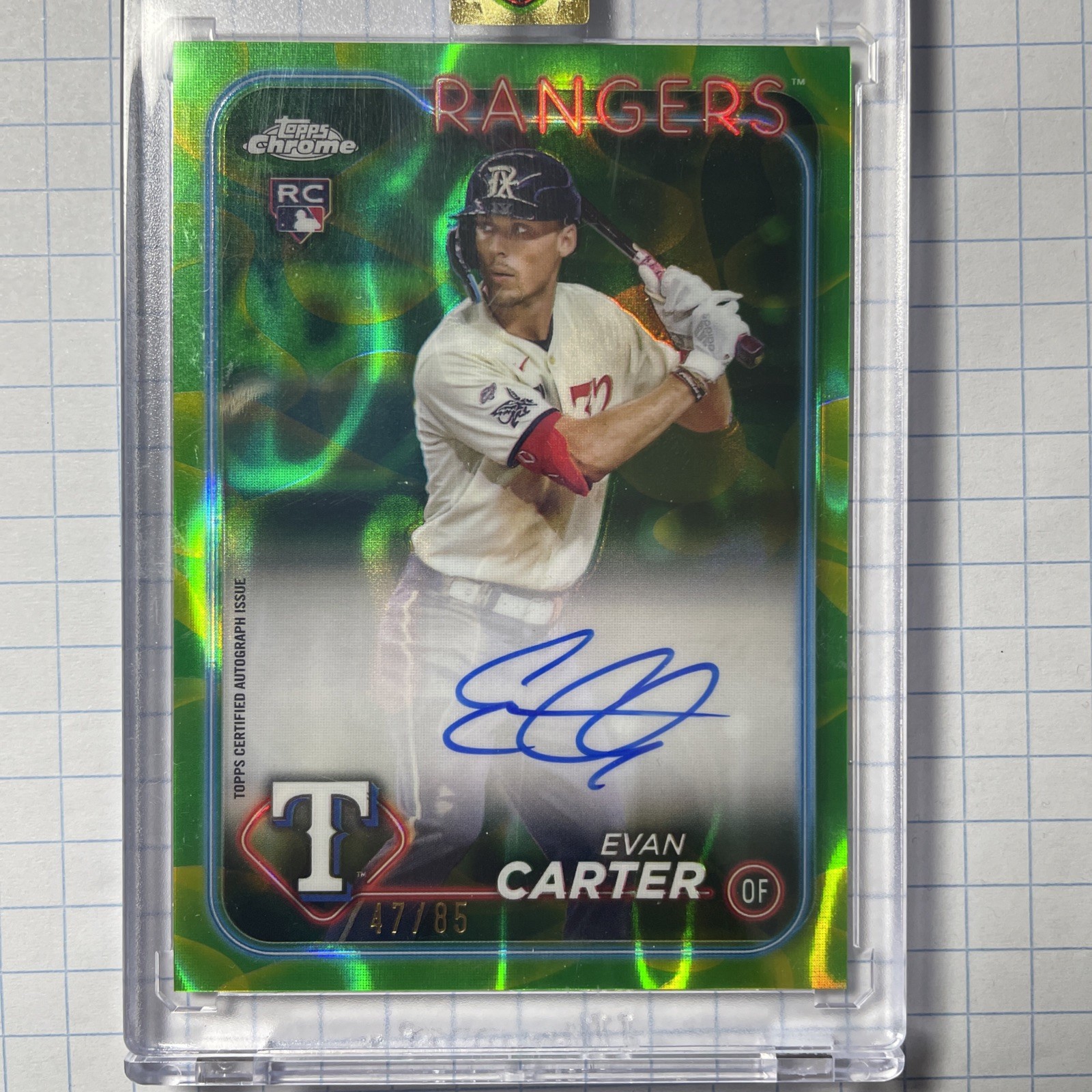 Evan Carter 47/50 AUTO 🔥⚾️ 2024 Topps Chrome Green Yellow Lava Lamp RC ⚾️🔥