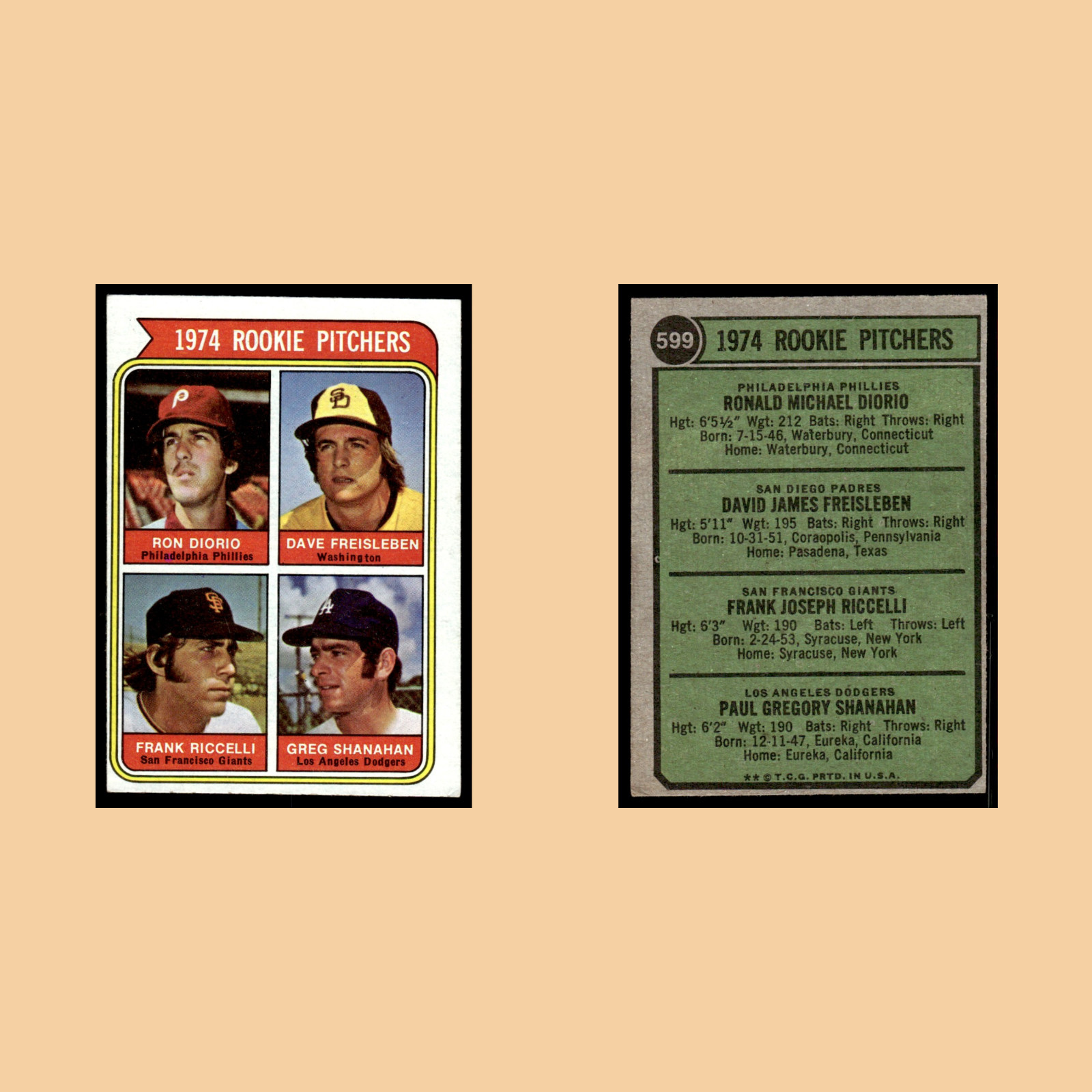 Ron Diorio Dave Freisleben Frank Riccelli Greg Shanahan Rookie #599 1974 Topps