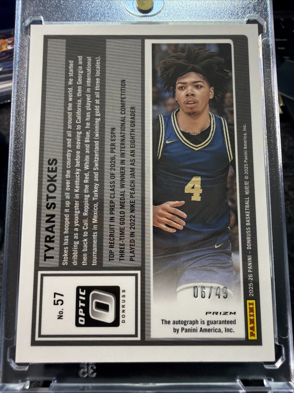 Tyran Stokes Rated Prospect Auto Blue /49 2025-26 Panini Donruss Optic
