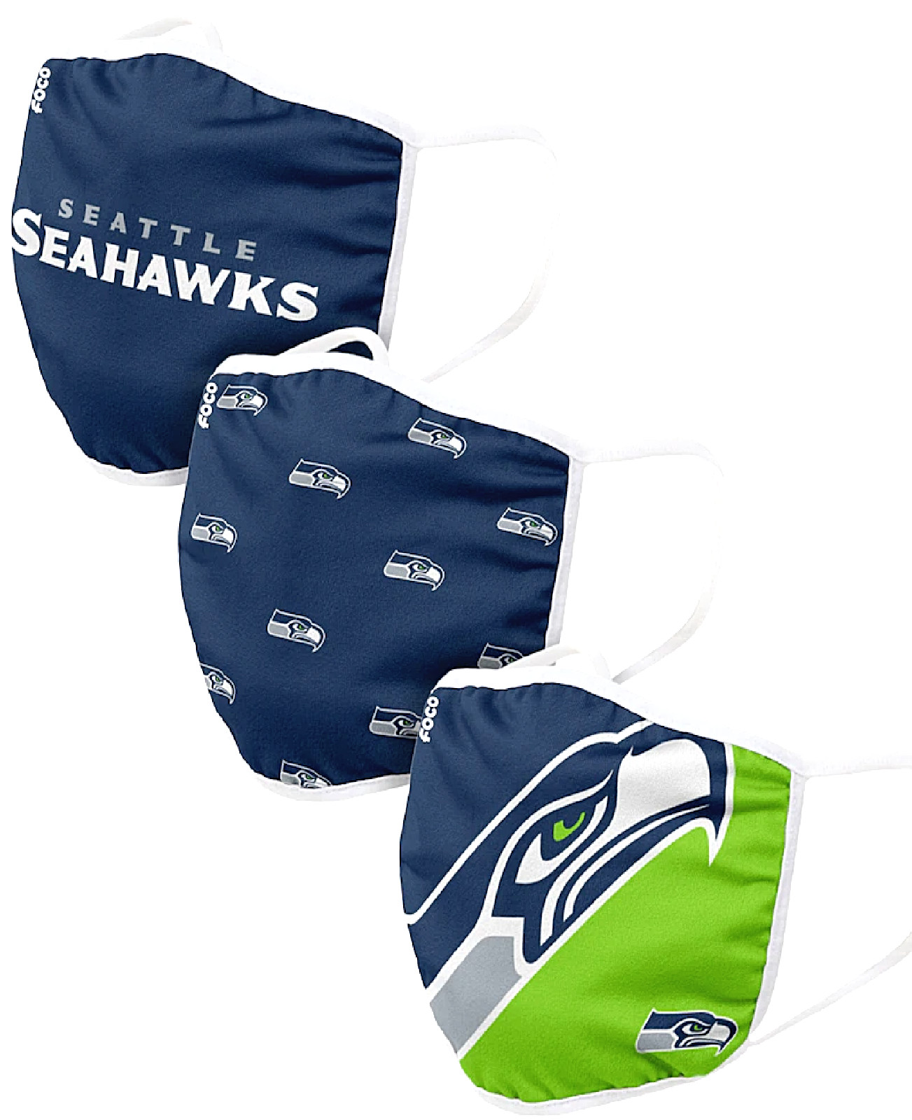 3 Pack Seattle Seahawks Logo Face Mask 2 Layer NFL Football New Unisex Adult Men