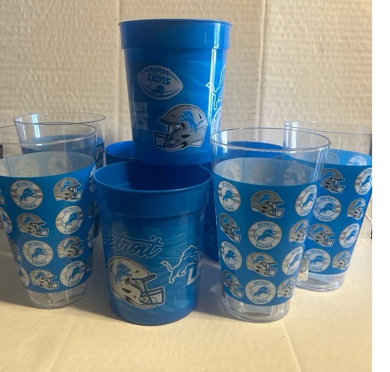 DETROIT LIONS 8PC “Party Set” 4 Acrylic Glasses & 4 Tumblers NEW Free shipping