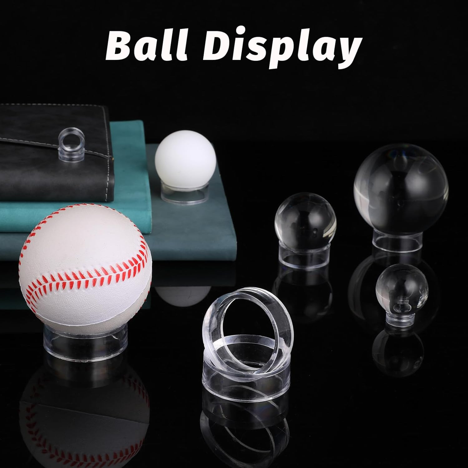 9-Pack Clear Acrylic Ball Display Stands Ring Holders 3 Sizes for Baseballs Soft