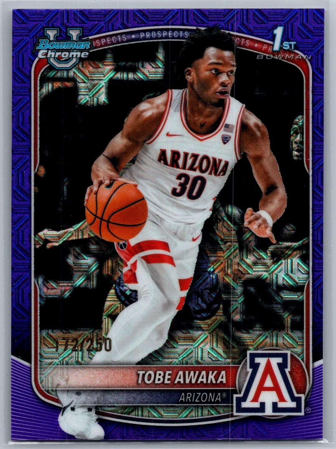 Tobe Awaka 2025-26 Bowman Chrome U 1st Bowman Purple Mojo Refractor /250