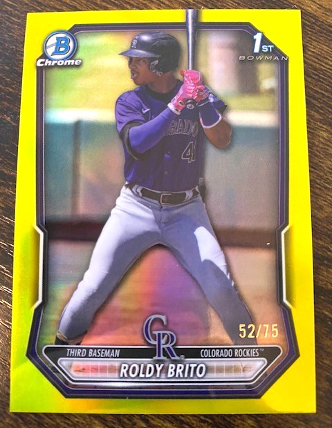 Roldy Brito – 2026 Bowman Chrome 1st – Yellow Refractor #/75 – #BCP-21 – Rockies