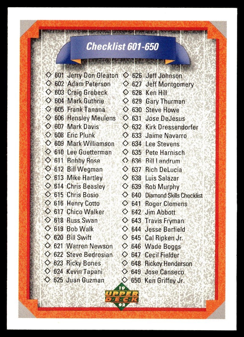 1992 Upper Deck Checklist 601-700 #700