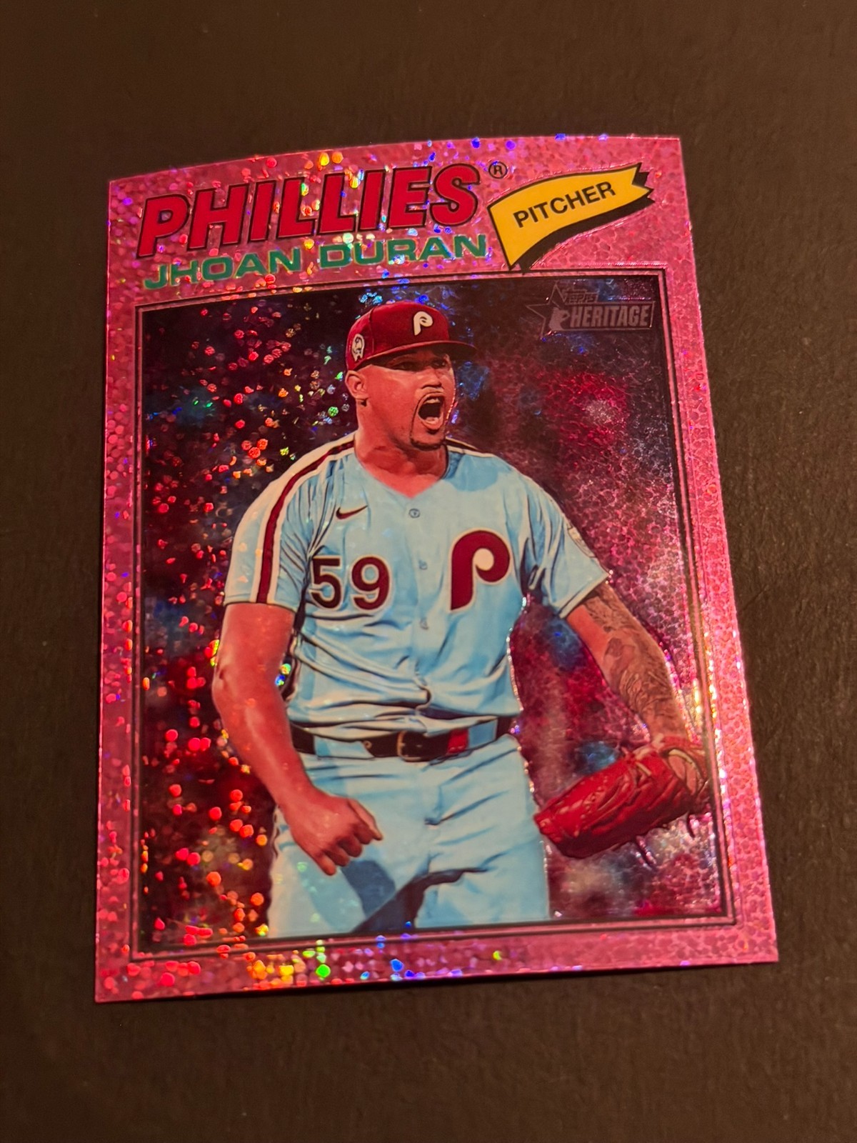 2026 Topps Heritage – Jhoan Duran #14 Chrome Pink Sparkle Refractor