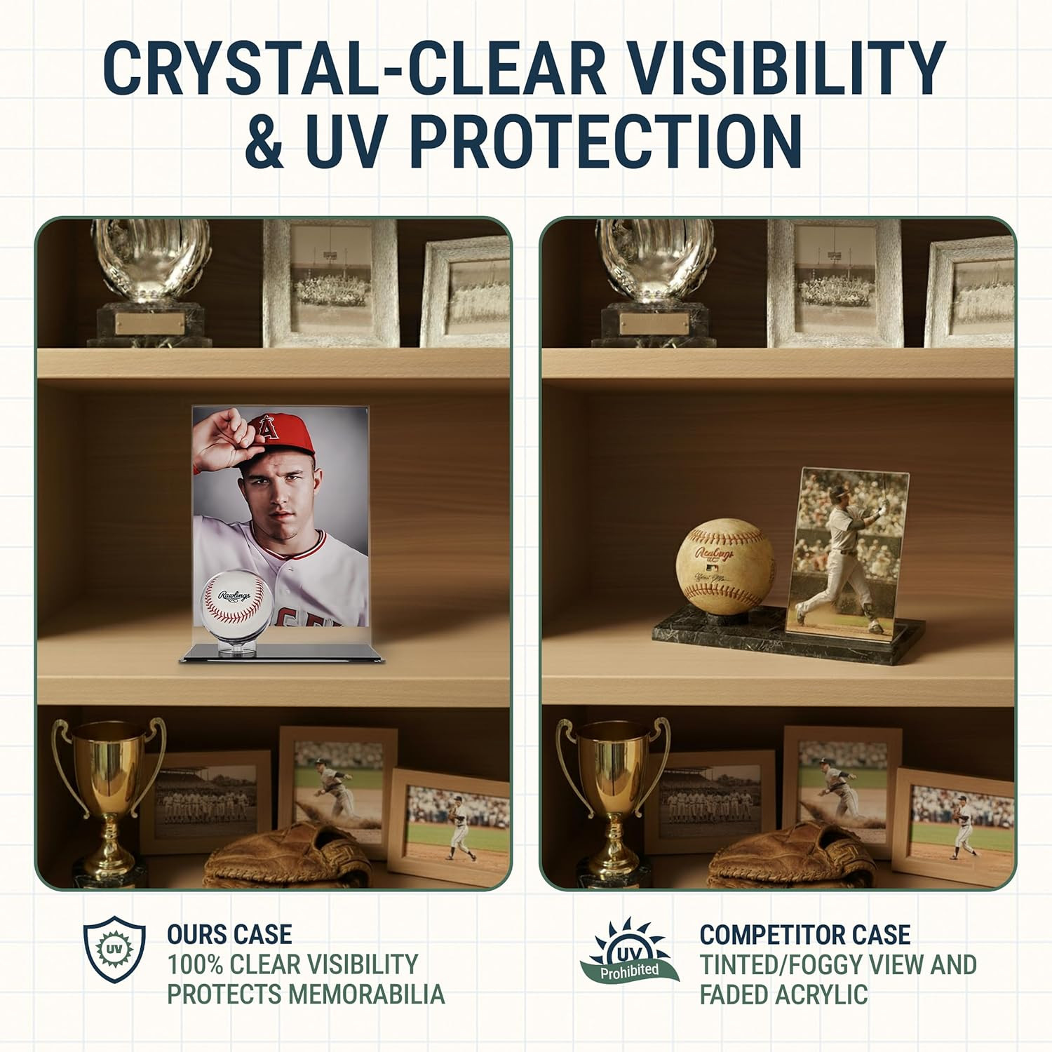 Baseball Holder with Picture Frame – Acrylic Baseball Card Display Case for 8X10