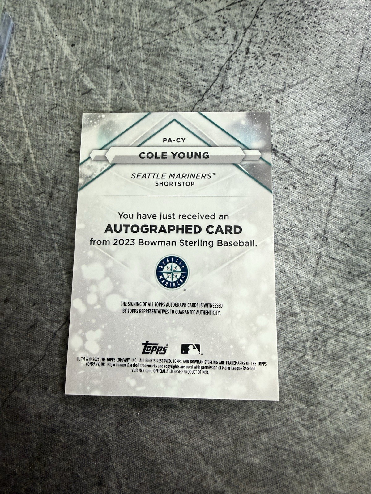 2023 Bowman Sterling Prospect Autographs Cole Young Seattle Mariners