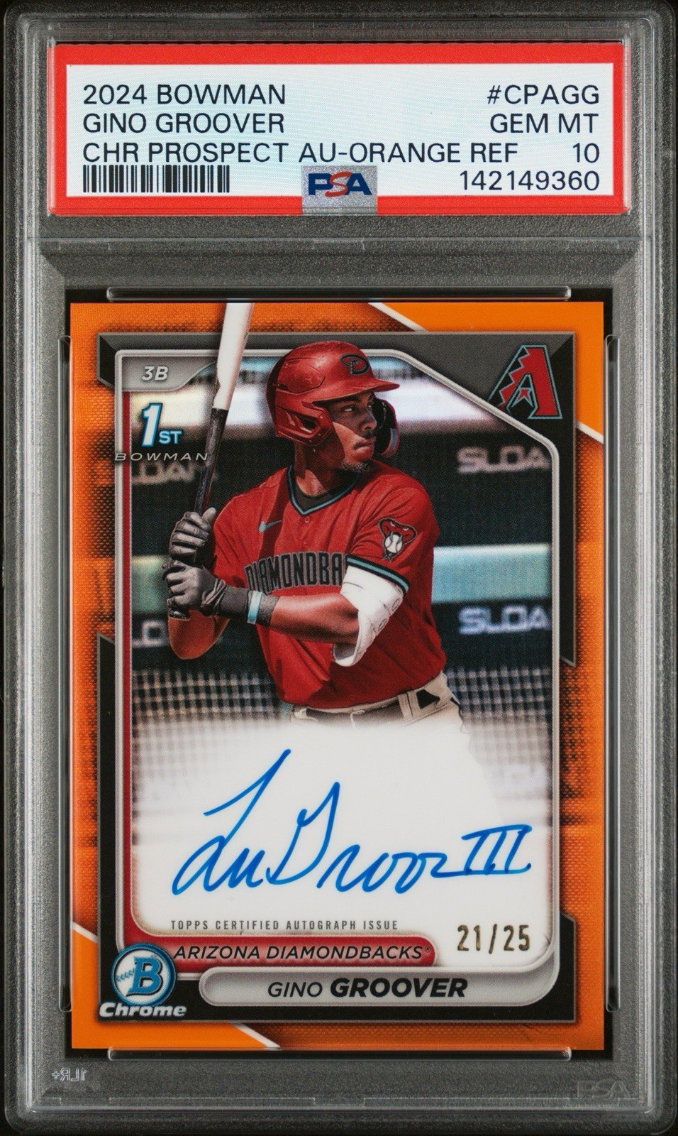 2024 Lujames Gino Groover 1st BOWMAN TRUE ORANGE REFRACTOR AUTO #/25 PSA 10