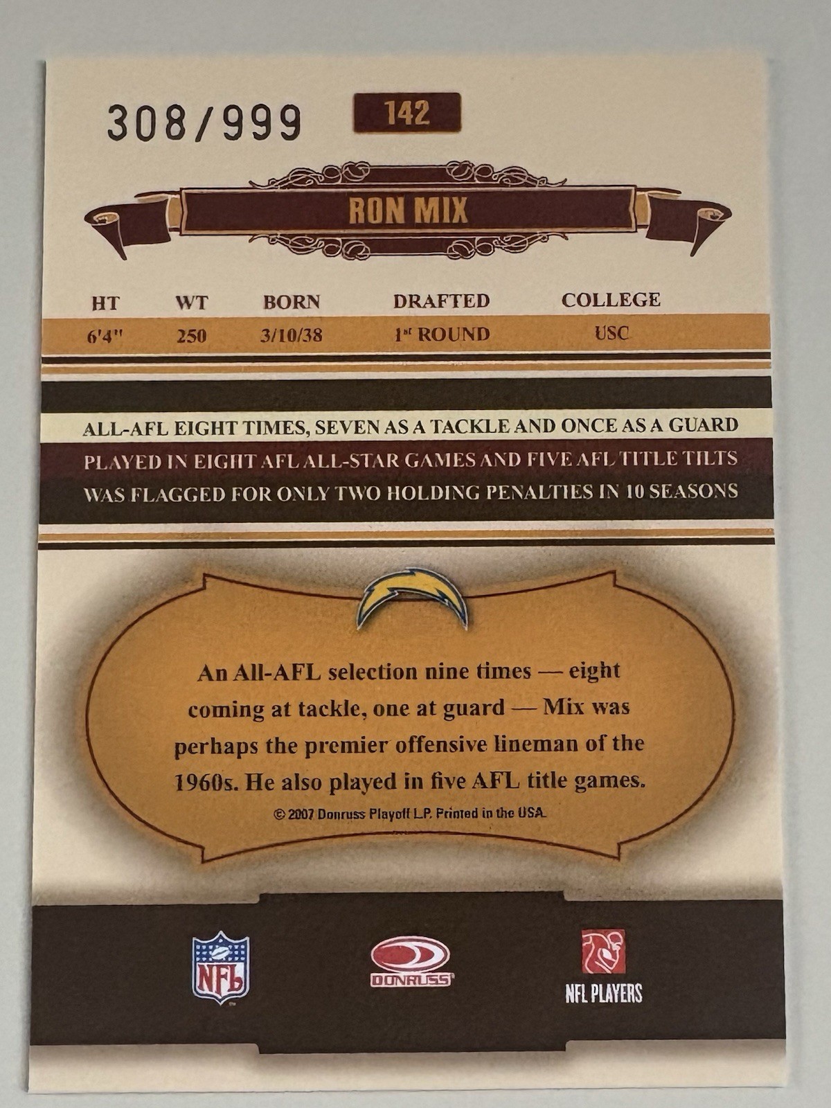 2007 Donruss Classics – Legend Ron Mix #142 /999