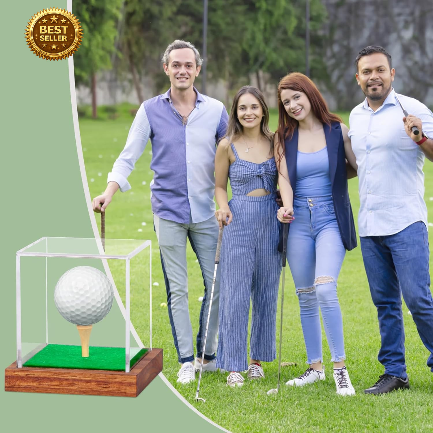 Golf Ball Display Case Acrylic Wood Base UV Protection Single Ball Holder Box