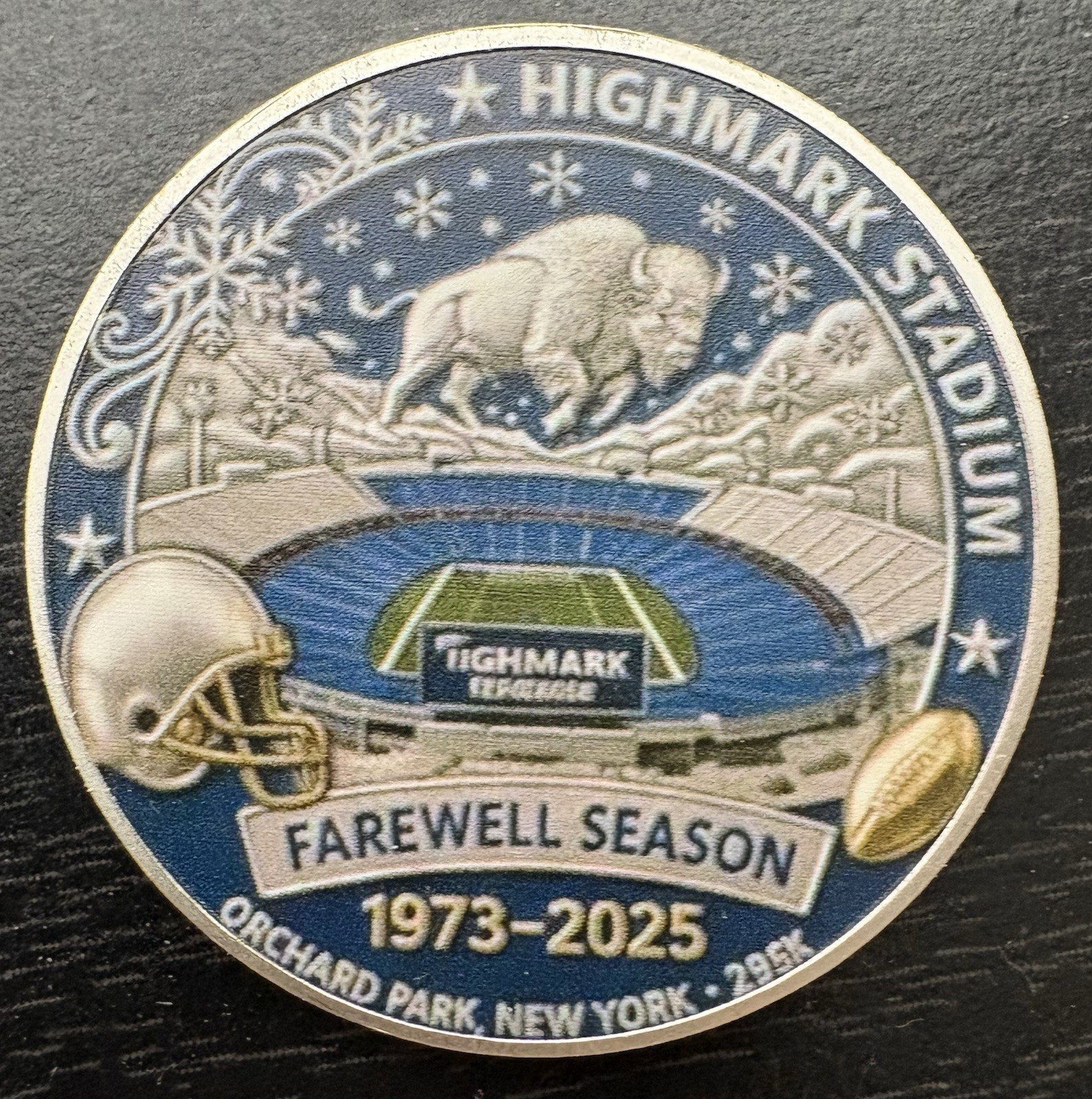 Buffalo Bills Highmark Stadium Farewell Season Coin 1973-2025 w/ Case 1.57in