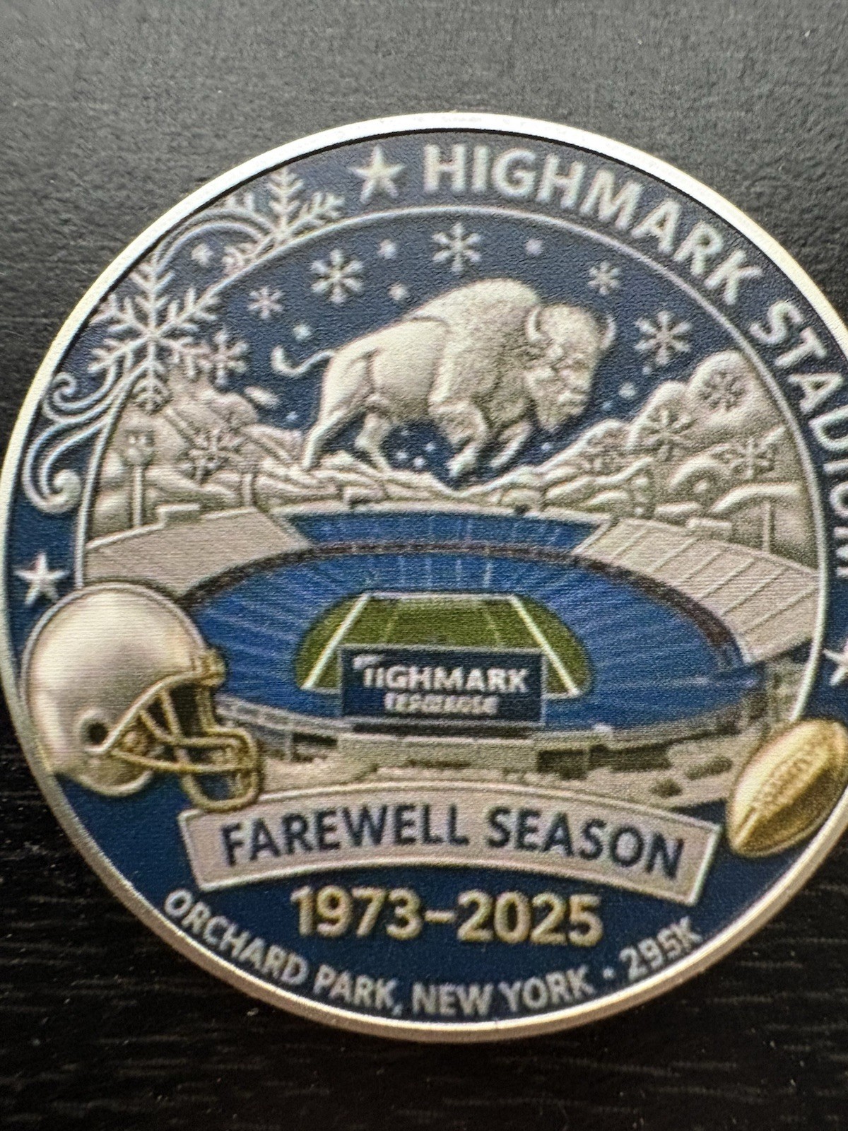 Buffalo Bills Highmark Stadium Farewell Season Coin 1973-2025 w/ Case 1.57in