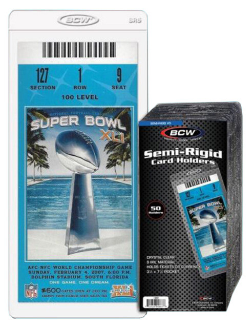 10 BCW SEMI RIGID TICKET HOLDERS 3.5″ x 7.25″ stub currency concert sports event