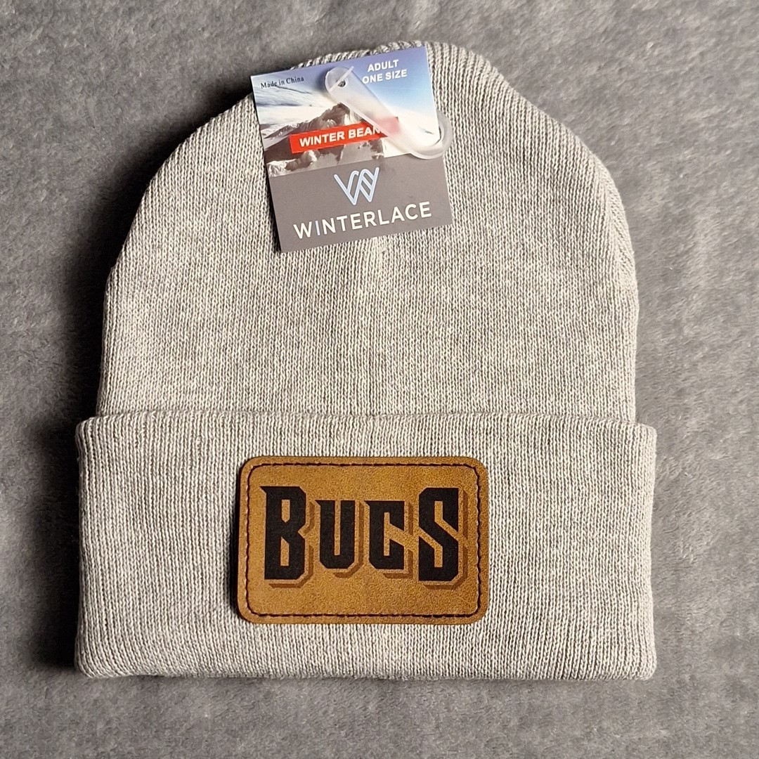 Tampa Bay Buccaneers Leather Rectangle Patch Gray Beanie Cap NFL