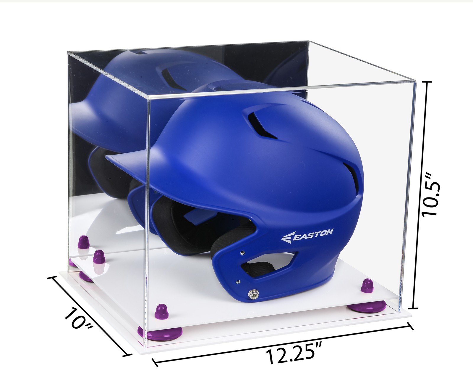 Baseball Batting Helmet Display Case w/Mirror, Purple Risers & White Base (A012)