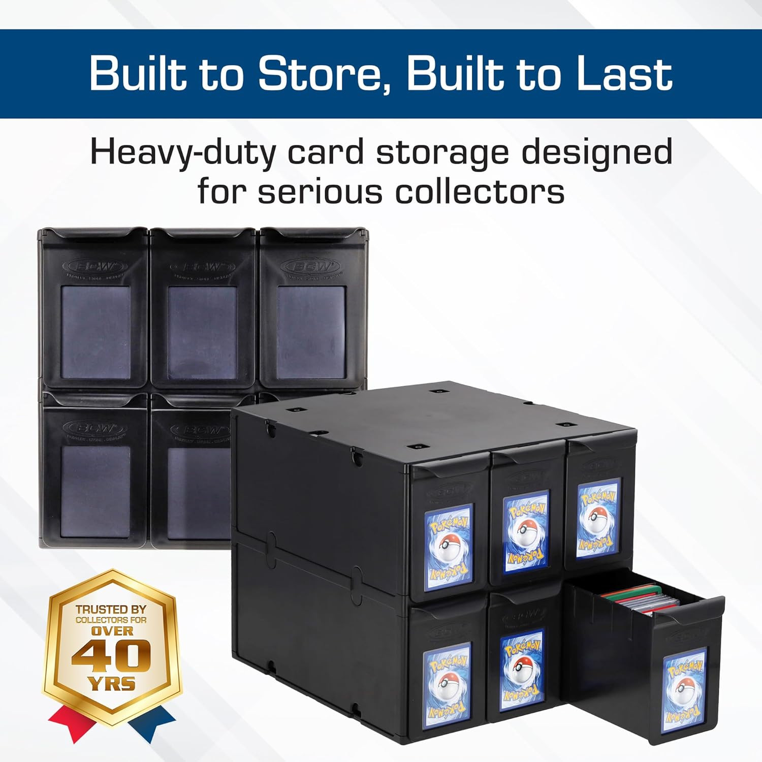 6 Drawer Card Catalog – Black | Stackable Trading Card Organizer Box | Holds Spo