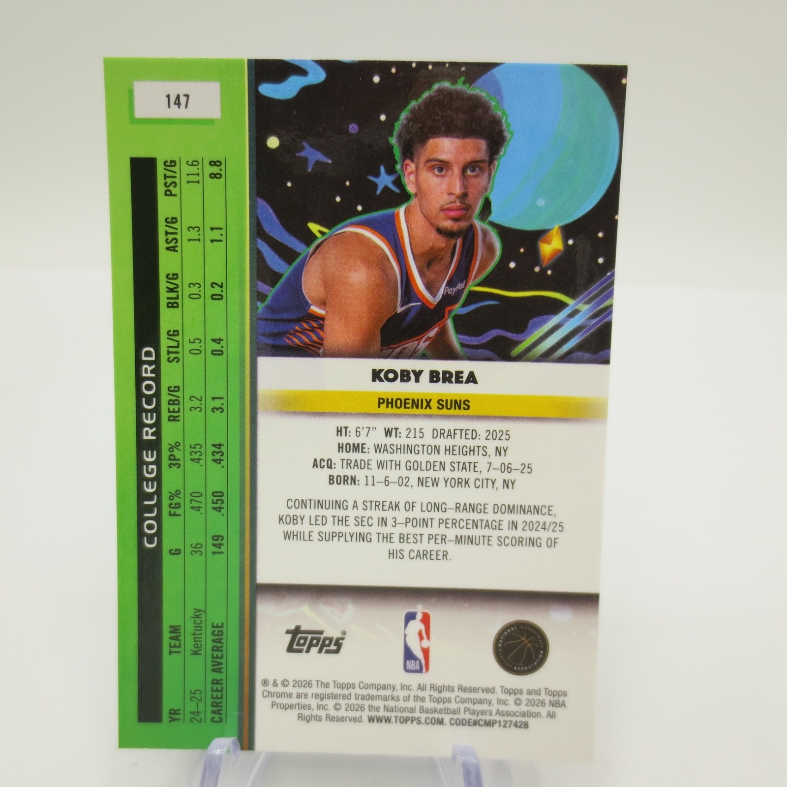 2025-26 Topps Cosmic Chrome #147 Koby Brea RC Blue Moon Refractor 86/99