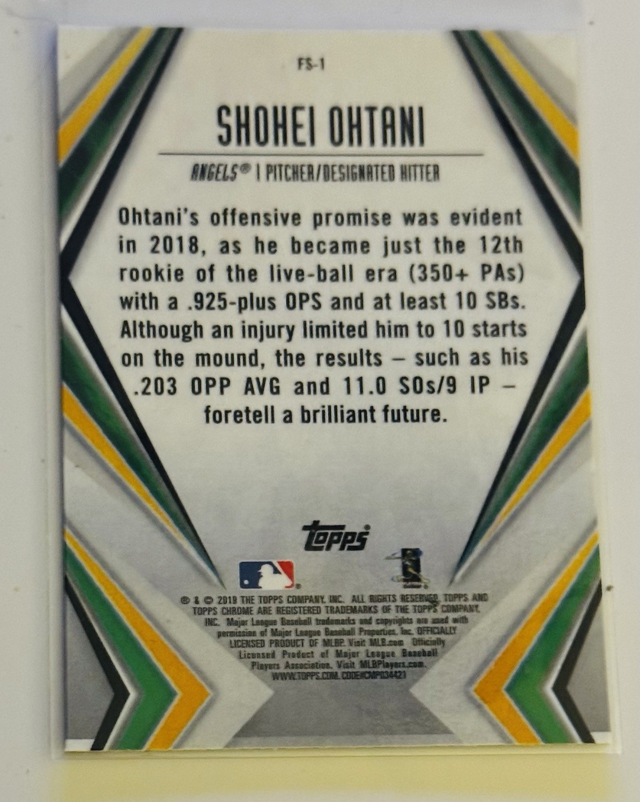 2019 Topps Chrome – Future Stars Refractor Shohei Ohtani #FS-1