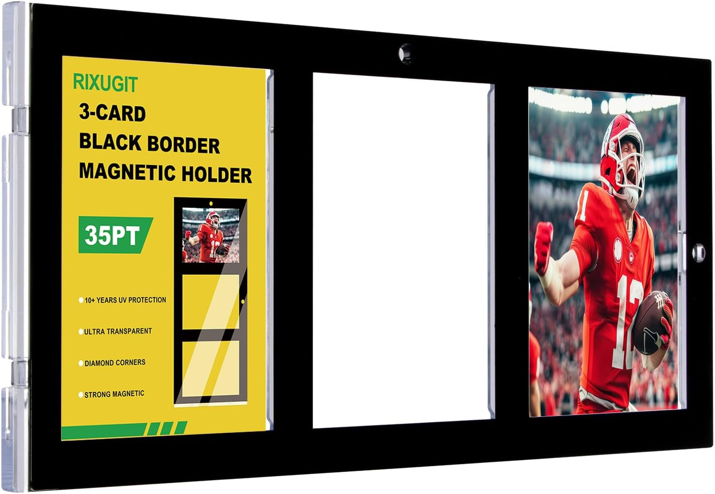 35pt Trading Card Protector Magnetic Case Black Border Clear Display Holder