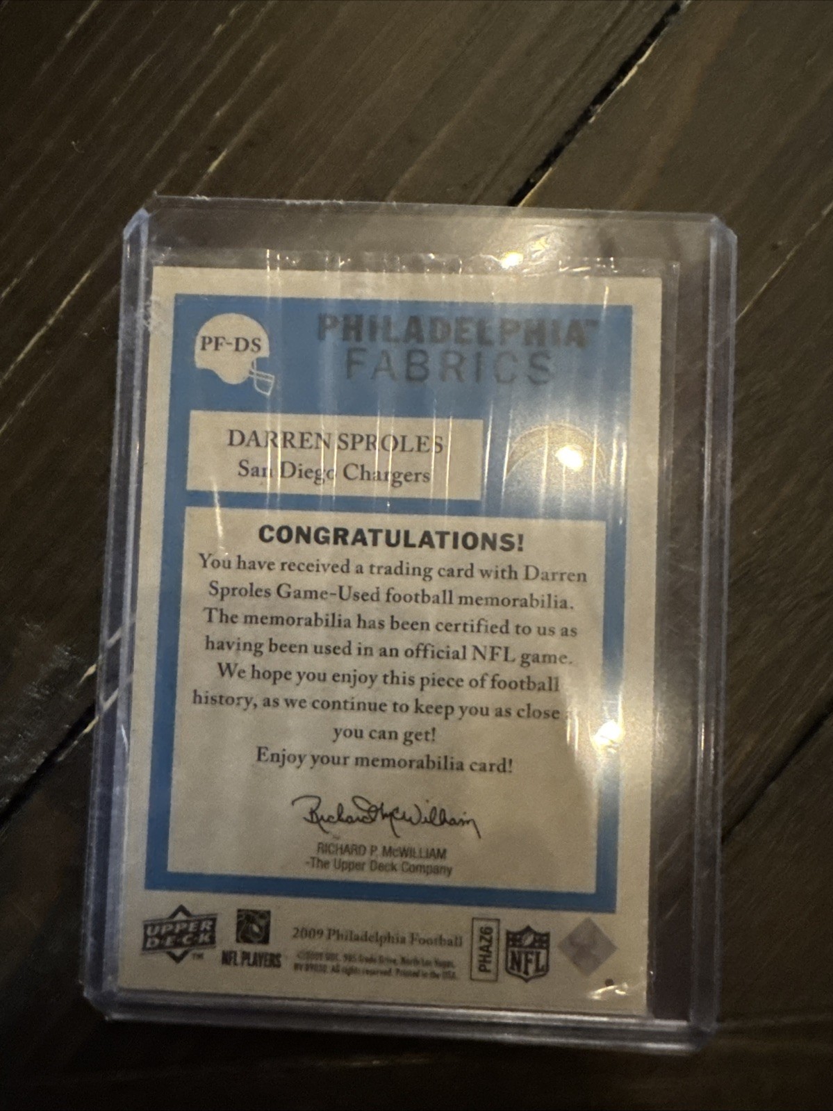 2009 Upper Deck Philadelphia – Philadelphia Fabrics Darren Sproles #PF-DS (MEM)