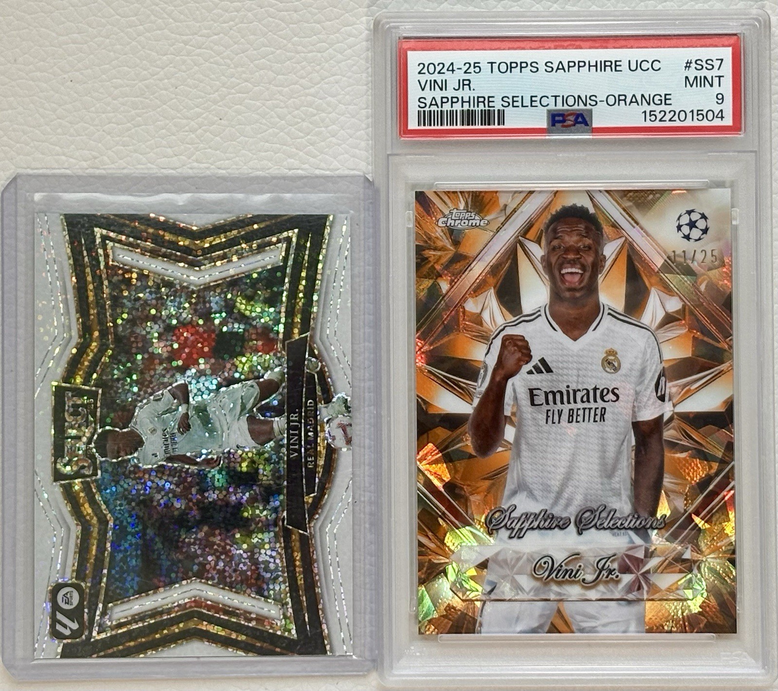 2024-25 Topps Chrome Sapphire UCC Vini Jr Orange /25 PSA 9 +Select White Sparkle
