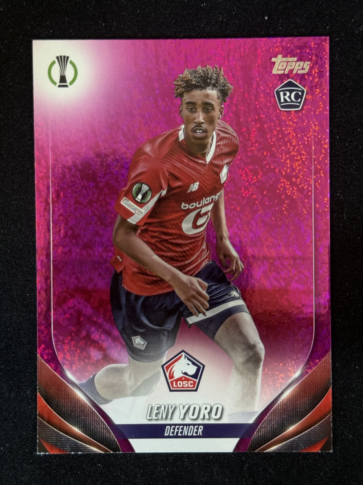 2023-24 Topps UEFA UCC Leny Yoro Pink Sparkle RC LOSC Lille