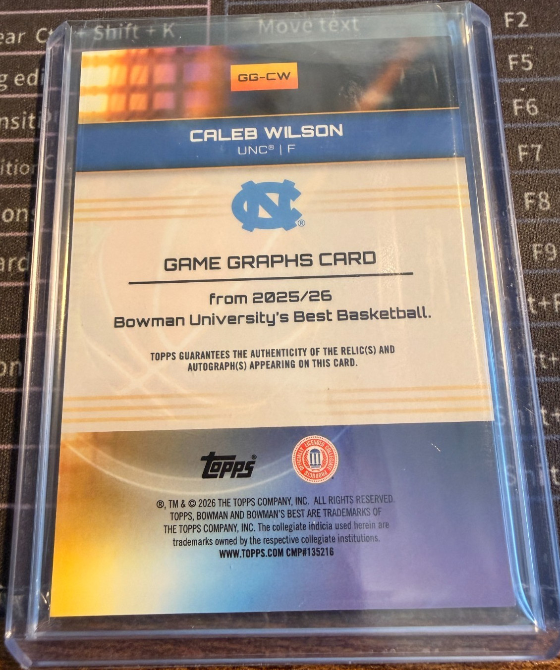 Caleb Wilson Bowman Best U -Game Graphs Certified Game Worn Patch and Auto /2