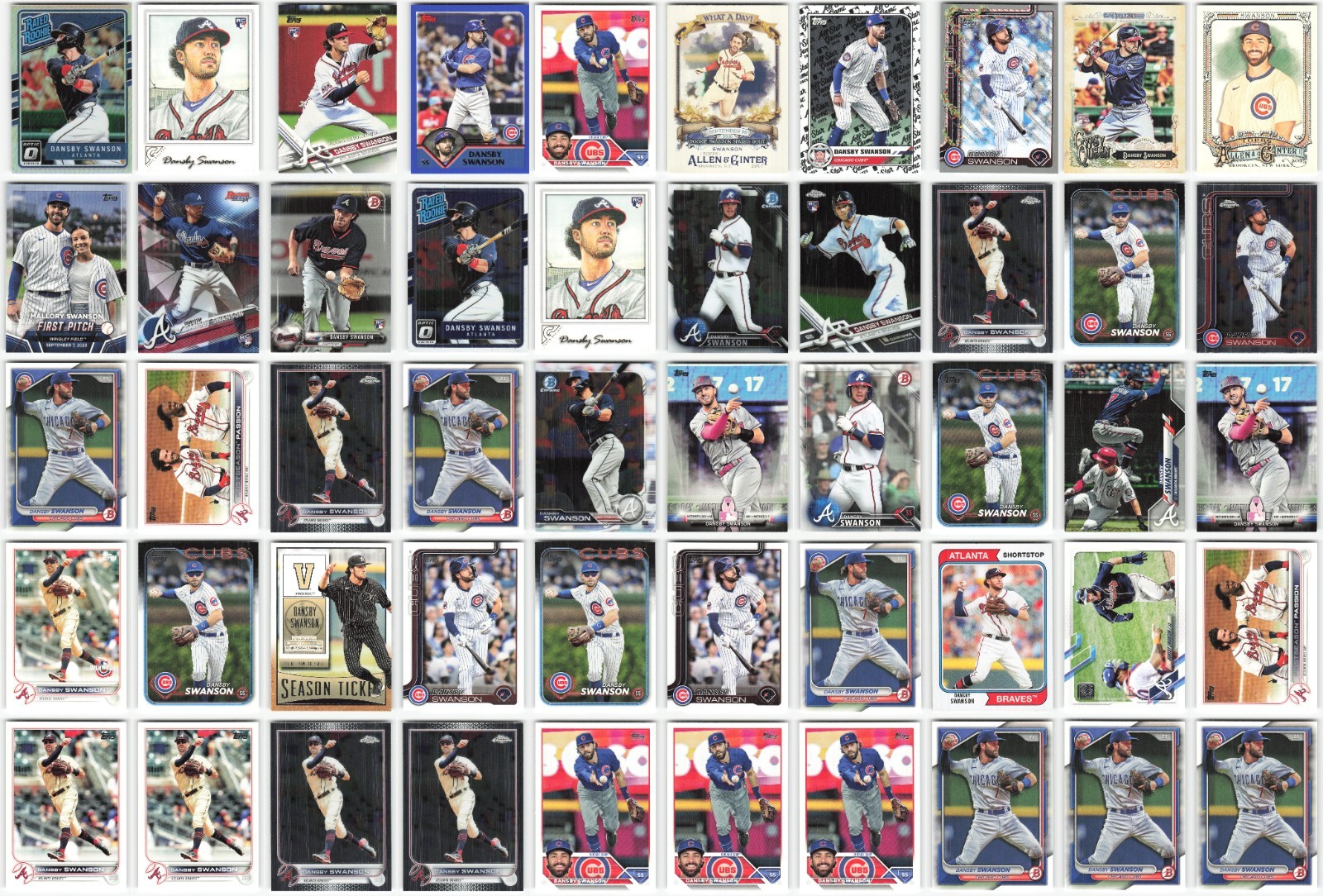 Dansby Swanson Lot of 50 MLB Baseball Cards Collection – Exact Cards Shown