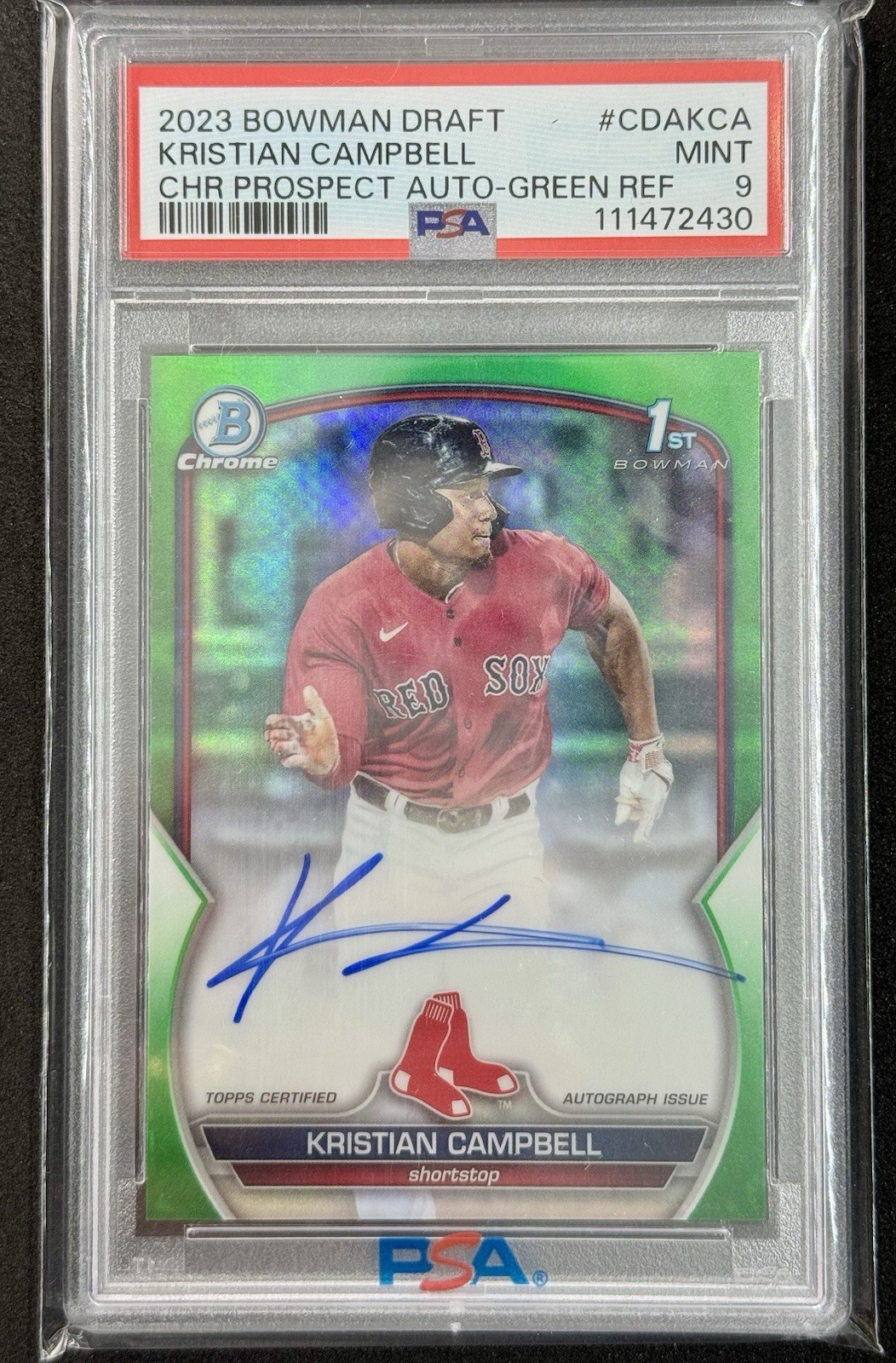 2023 Bowman Draft Chrome Kristian Campbell Auto Green Refractor 1st #/99 PSA 9