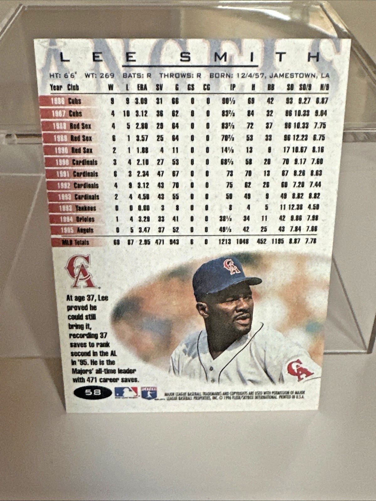 LEE SMITH (HOF) Signed 1996 Fleer #58 CUBS-RED SOX-ANGELS-EXPOS Autograph Auto