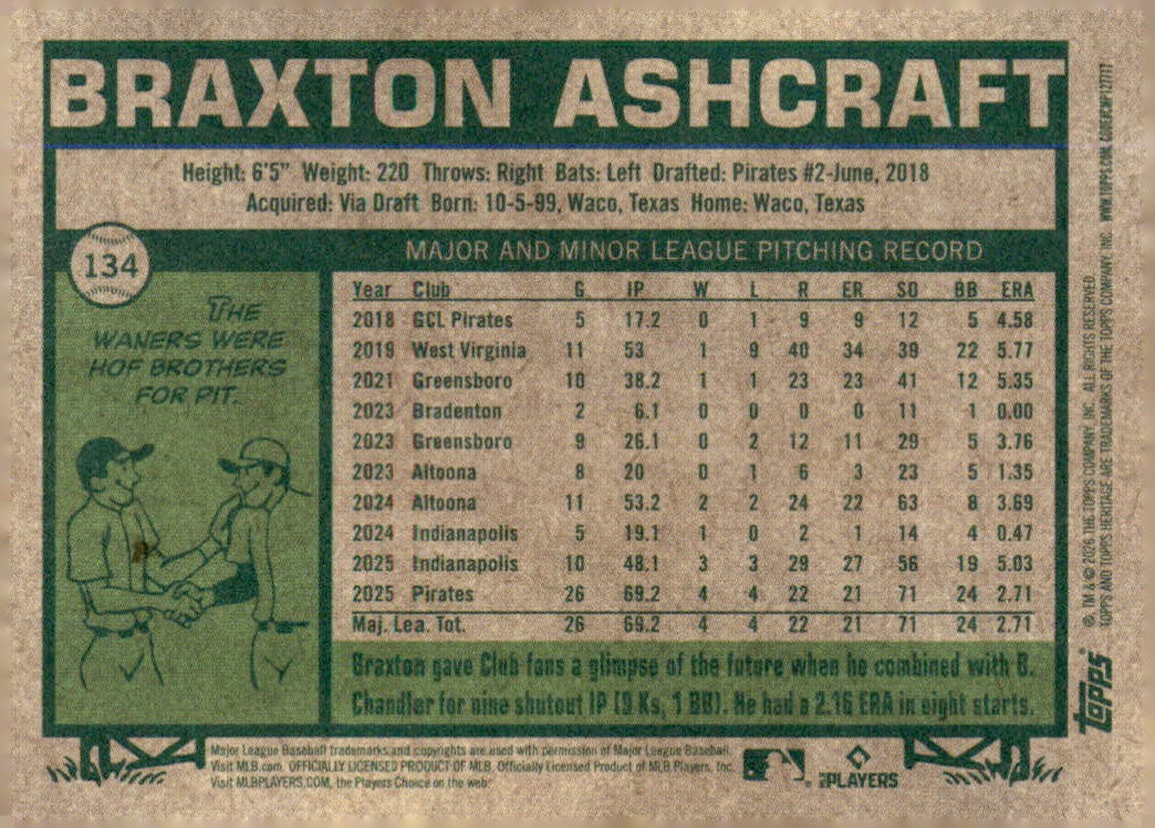 2026 Topps Heritage #134 Braxton Ashcraft